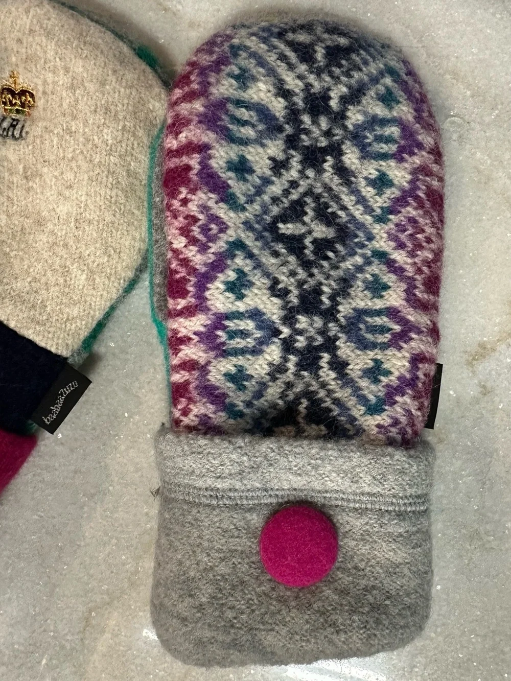 BaaBaaZuzu Upcycled Wool Sweater Mittens Patchwork Colorful Recycled